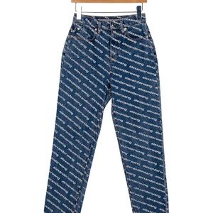 Alexander Wang Logo Print Blue Straight Leg Jeans